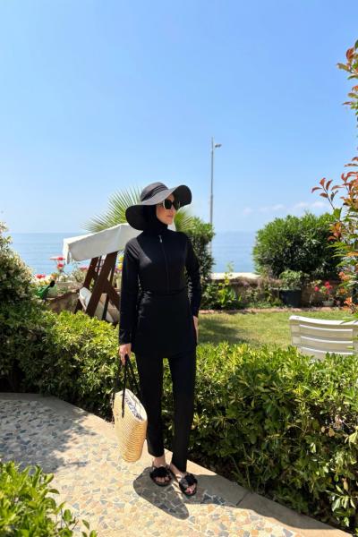 5 Parçalı Tesettür Mayo Takım Siyah