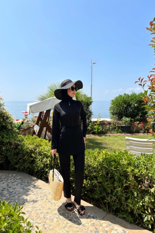 5 Parçalı Tesettür Mayo Takım Siyah