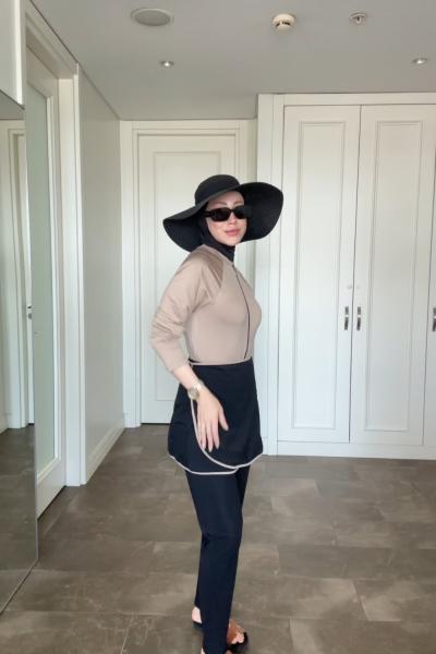 5 Parçalı Tesettür Mayo Takım Vizon