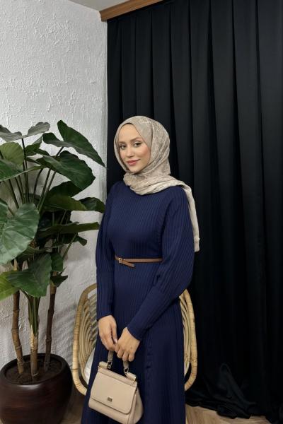 A Kesim Triko Elbise Lacivert