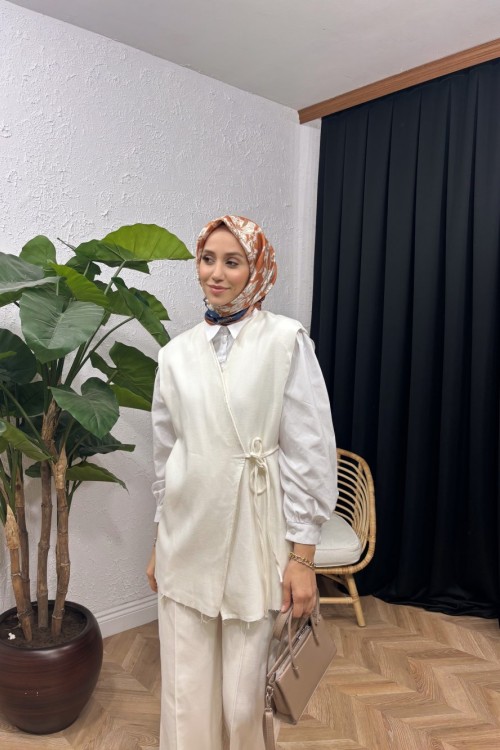 Arden Kaşe Yelekli Takım Bej