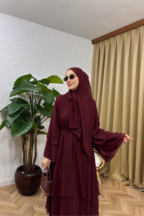 Asil 2’li Abaya  Bordo