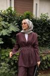 Aura Kemerli Pantolon Takım  Mürdüm