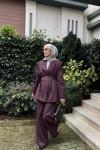 Aura Kemerli Pantolon Takım  Mürdüm