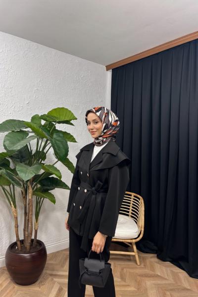 Belis Düğme Detaylı Scuba Takım Siyah