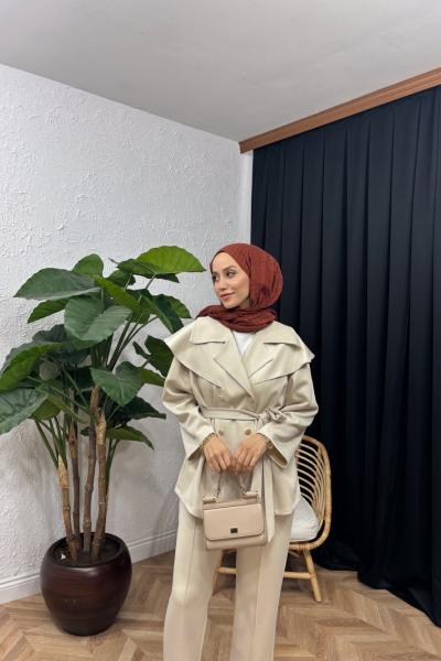 Belis Düğme Detaylı Scuba Takım Bej