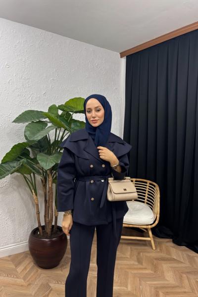 Belis Düğme Detaylı Scuba Takım Lacivert