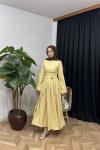 Bellezza Broş Detaylı Elbise Sarı