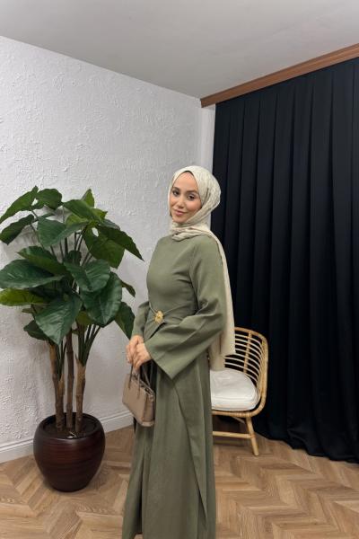 Bellezza Broş Detaylı Elbise Yeşil