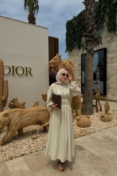 Bellina Bel Lastikli Elbise Naturel