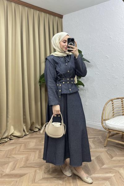 Bert Kemerli Kot Etek Takım Lacivert