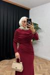 Bloos Büzgü Detaylı Buzy Elbise  Bordo
