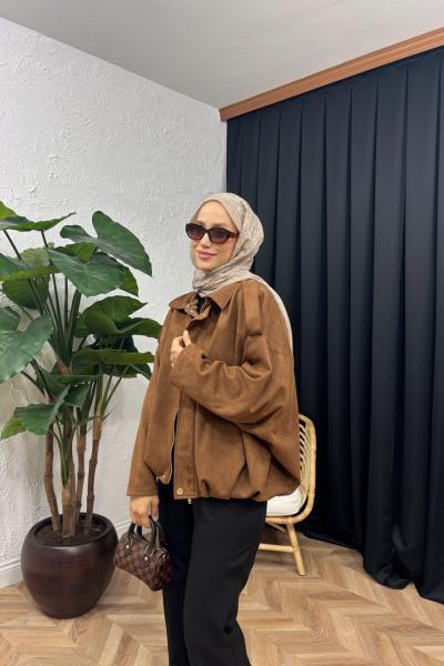 Bomber Süet Ceket  Taba