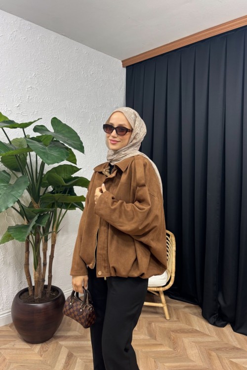 Bomber Süet Ceket  Taba