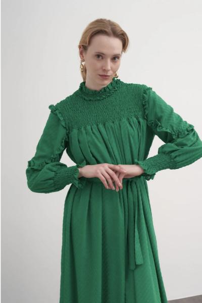 Brode Gipe Detaylı Elbise  Yeşil