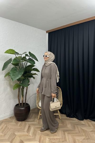 Bürümcük Örme Pantolon Takım Vizon