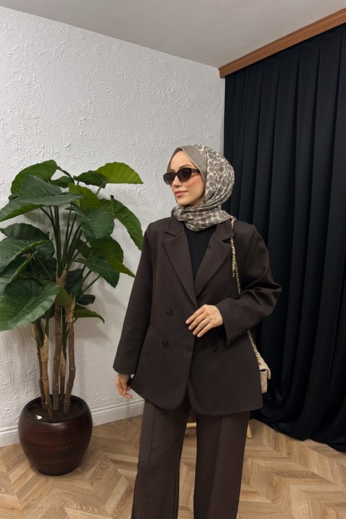 Celestia Kruvaze Ceket Kahverengi