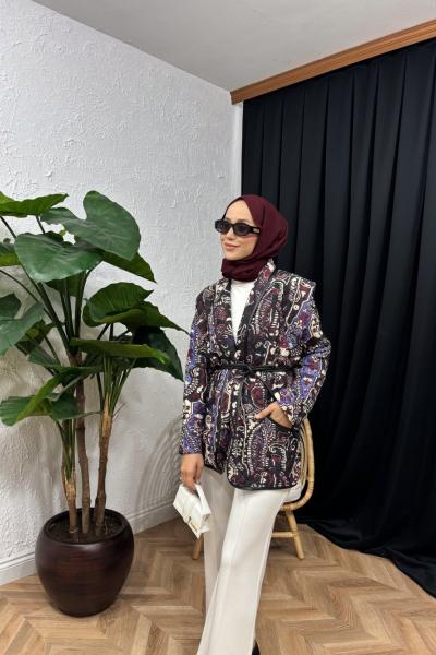 Cesika Desenli Ceket Mürdüm