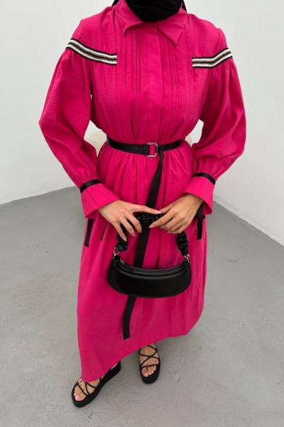 Cool Kemerli Elbise Fuşya