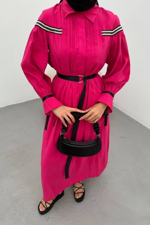 Cool Kemerli Elbise Fuşya