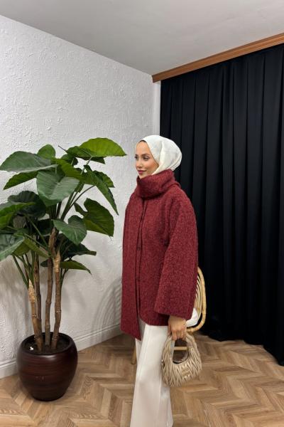 Cozy Atkılı Kaban Bordo