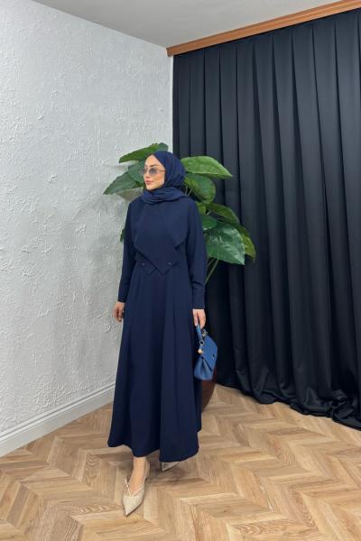 Cros Krep Elbise Lacivert