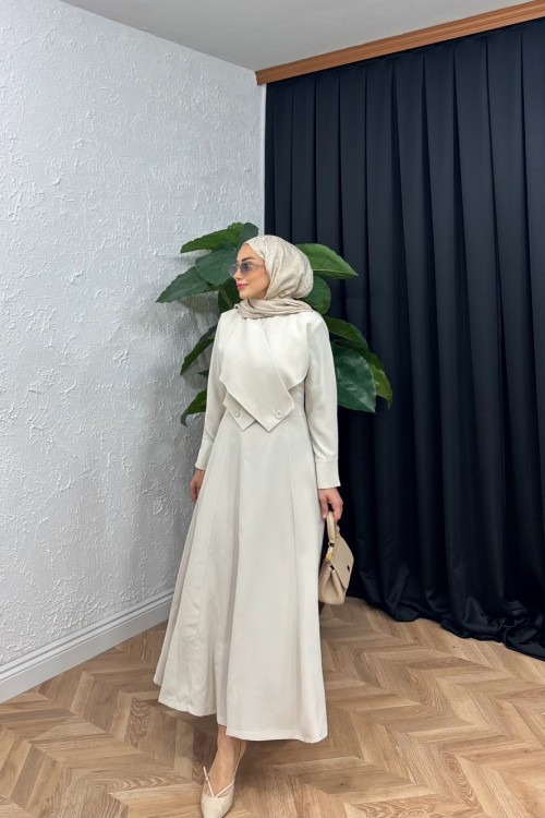 Cros Krep Elbise Bej