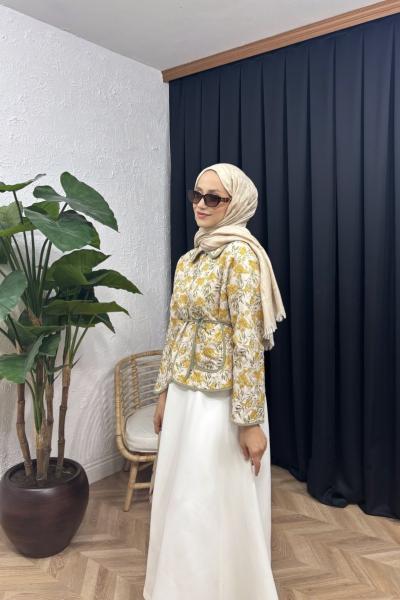 Desenli Kapitone Ceket Yeşil