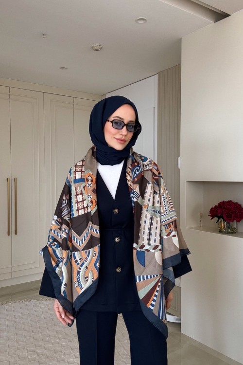 Desenli Omuz Şalı Acı Kahve