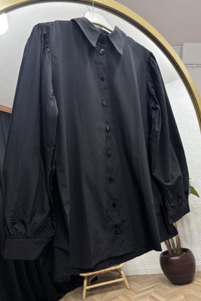 Düğmeli Siyah Gömlek Siyah