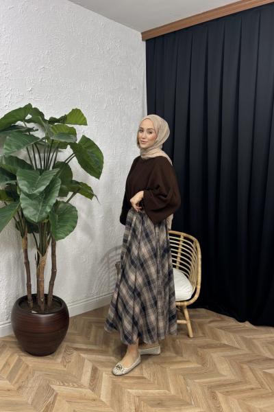 Ekoseli Etek Lacivert