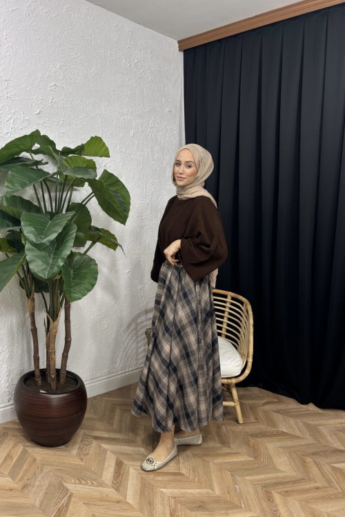 Ekoseli Etek Lacivert