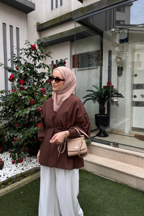 Eliss Düğmeli Gömlek Kahverengi