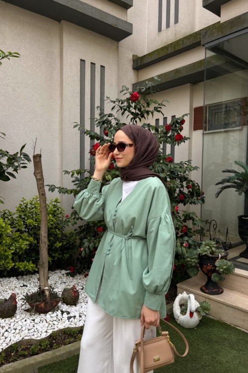 Eliss Düğmeli Gömlek Çağla yeşili