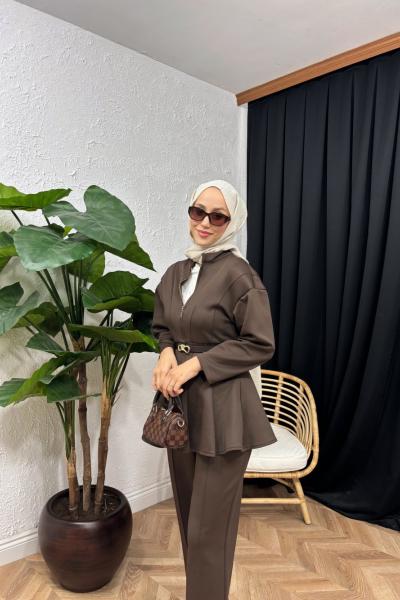 Elleon Fermuarlı Scuba Takım  Acı Kahve