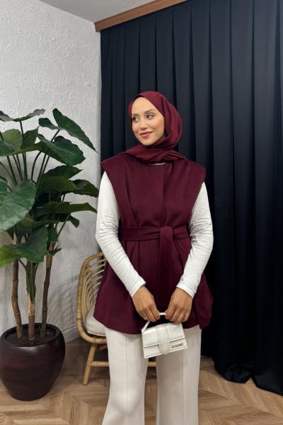 Ellun Kaşe Yelek  Bordo