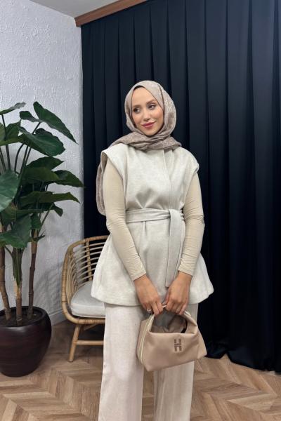 Ellun Kaşe Yelek  Bej