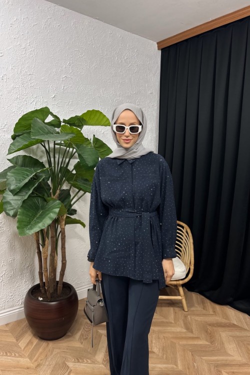 Elva Taşlı Pantolon Pantolon Lacivert