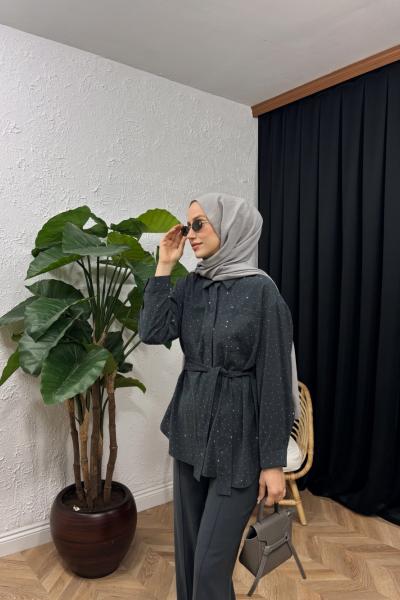 Elva Taşlı Pantolon Pantolon Antrasit