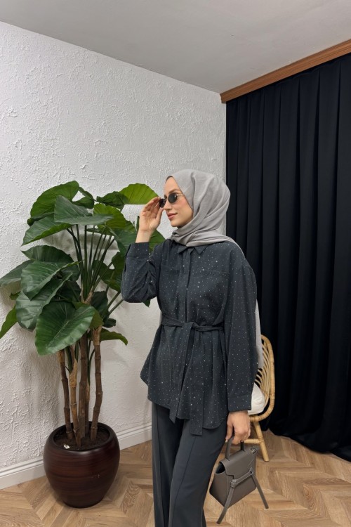 Elva Taşlı Pantolon Pantolon Antrasit