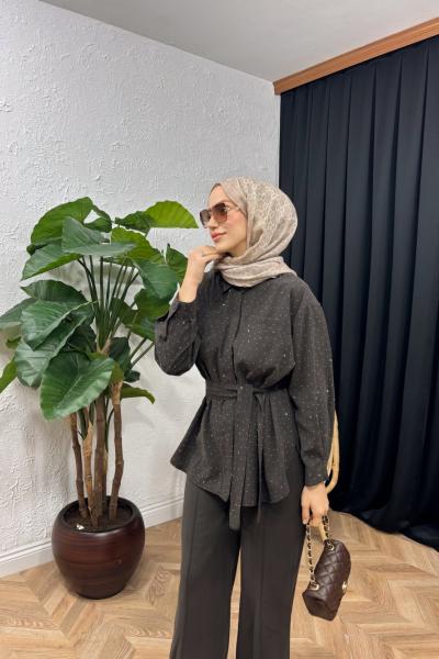 Elva Taşlı Pantolon Pantolon Kahverengi