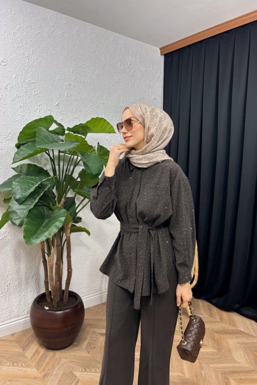 Elva Taşlı Pantolon Pantolon Kahverengi