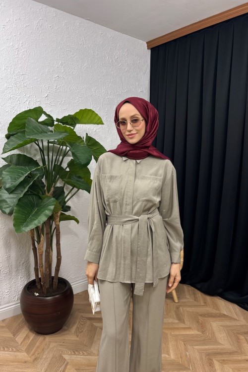 Elva Taşlı Pantolon Pantolon Bej