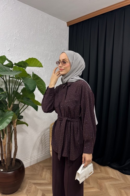 Elva Taşlı Pantolon Pantolon Bordo