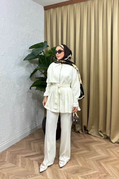 Elyesa Pelerin Takım Ekru