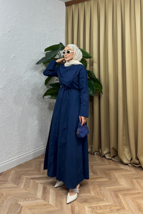 Flow Pelerin Detay Poplin Elbise  Lacivert