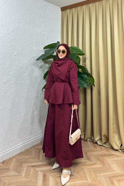 Flow Pelerin Detay Poplin Elbise  Bordo
