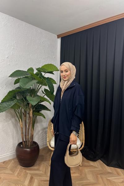 Freja Süs Dikişli Pantolon Takım Lacivert