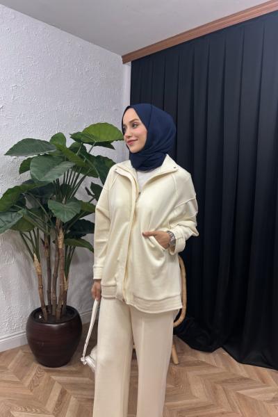 Freja Süs Dikişli Pantolon Takım Bej