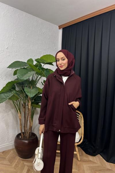 Freja Süs Dikişli Pantolon Takım Bordo